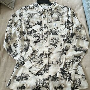 New Wrangler retro cowboy horse cactus print women button up shirt Medium